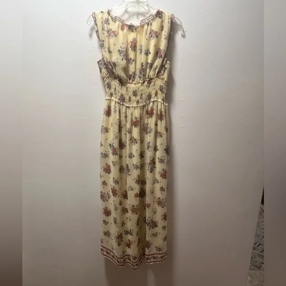 Max Studio Chic Romance Vintage Vibe Smocked Maxi Dress, Sz S, Yellow Floral - Picture 2 of 7